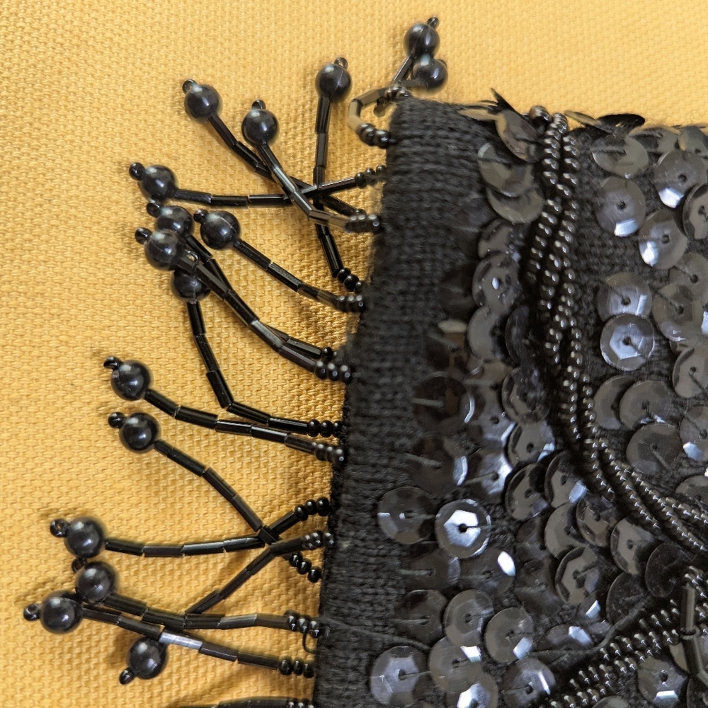 Sequin & Bead Detail - Metallic BLACK TOP